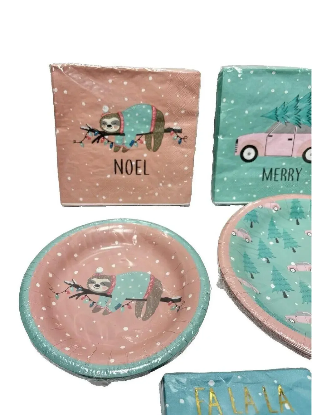 Merry Christmas ,Noel ,Fa La La Lama Napkins & Paper Plates 5pc Lot -New Holiday